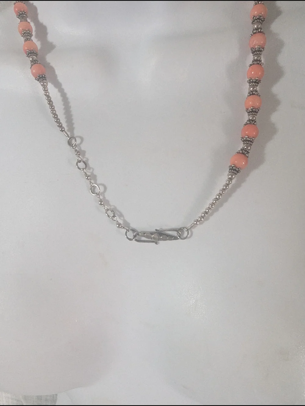 Handcrafted Coral Glass Bead Necklace with Sterling Silver Accents Women Jewelry